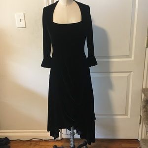 Nuit Black Velvet Pastoral Midi Dress M